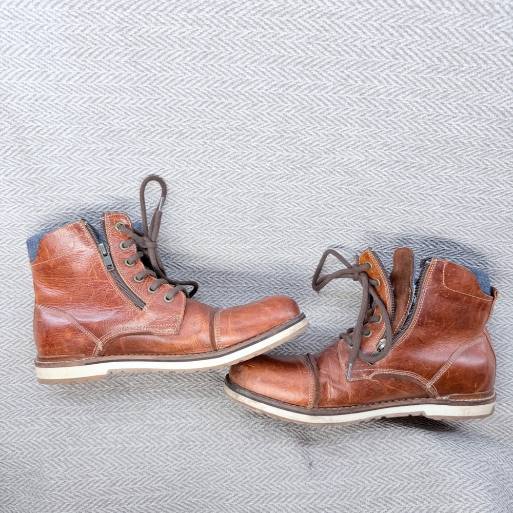Aldo Ankle Boots 10 Brown Leather Side Zip Cap Toe Casual Work Combat - Picture 6 of 7